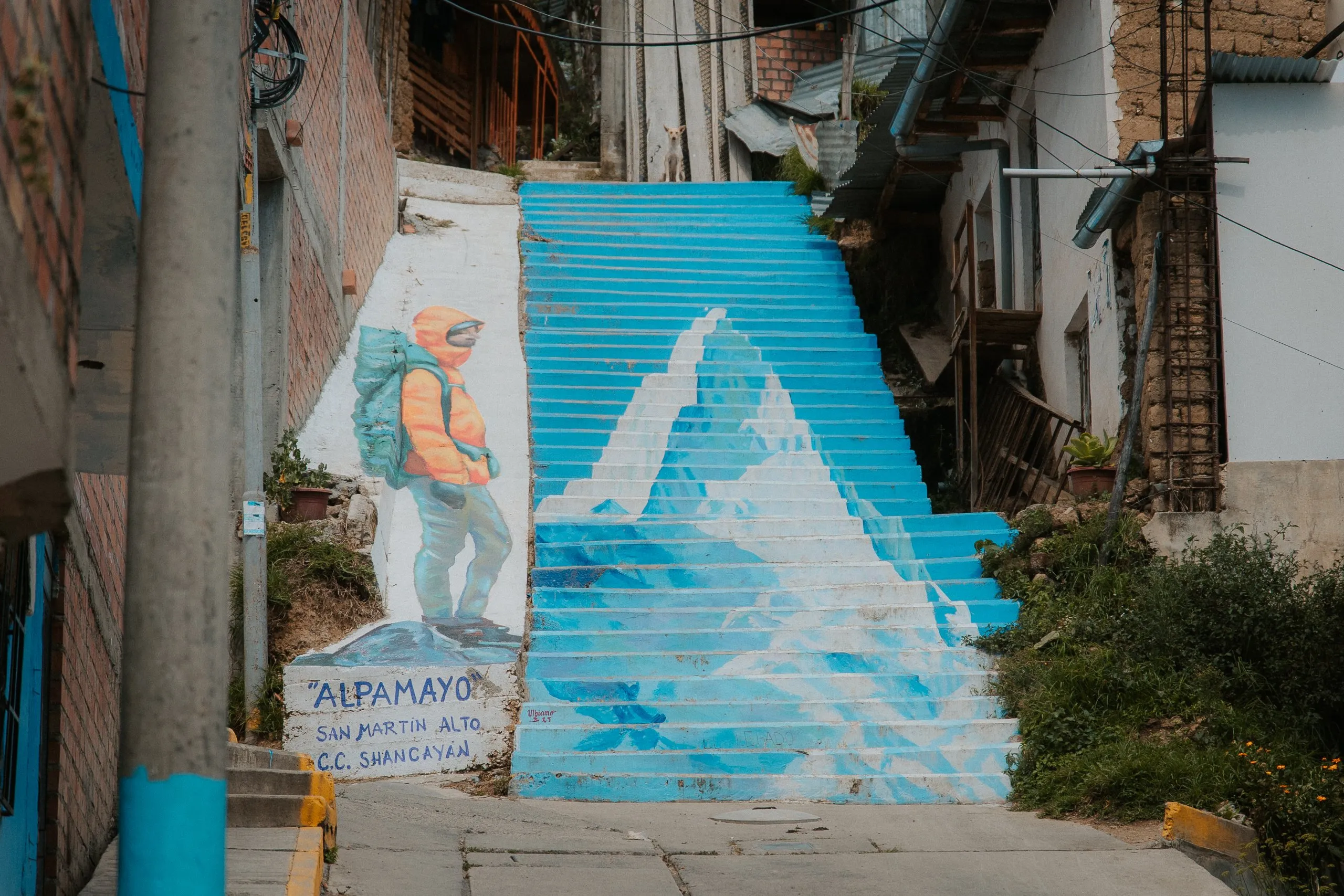 Mural Alpamayo en la escalinata San Martín Alto, Shancayán